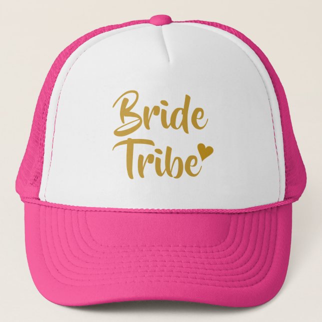 Bride Tribe Gold Heart Trucker Hat (Front)