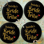 Bride Tribe Gold Script Red Heart 2 Inch Round Button<br><div class="desc">Fun trendy personalised bridal shower badges. A perfect little extra for you and your bride tribe team to wear while celebrating your momentous occasion!
Designed by Thisisnotme©</div>