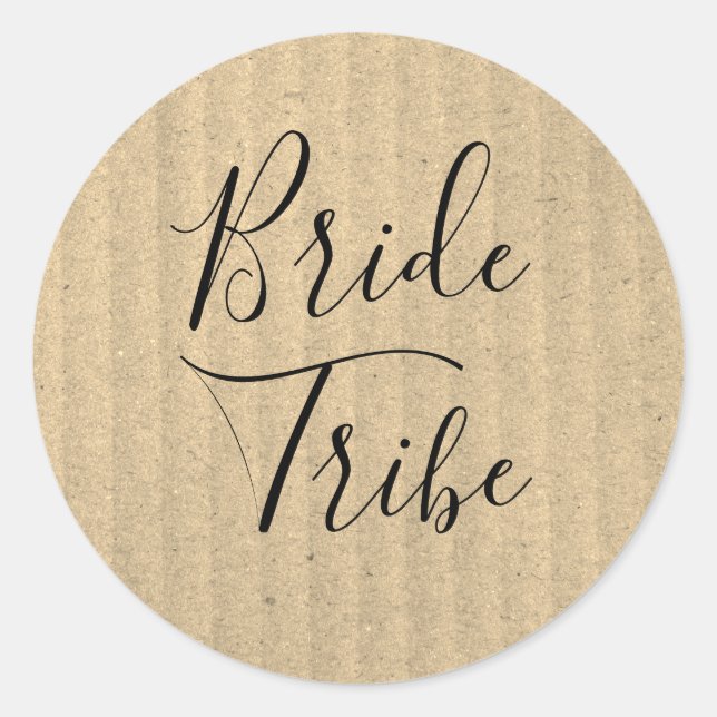 Bride Tribe Hipster Rustic Wedding Kraft Paper Classic Round Sticker (Front)