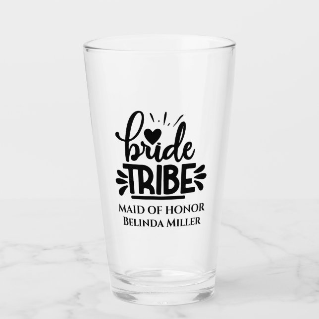 Bride Tribe maid of honour custom wedding Glass (Front)