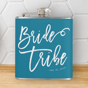 Bride Tribe Modern and Simple Handwritten Hip Flask