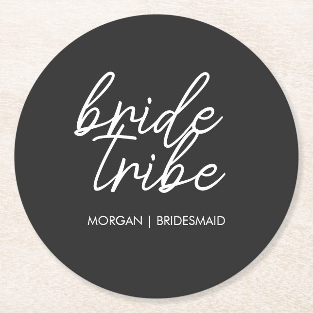Bride Tribe | Modern Bridesmaid Bachelorette Round Paper Coaster (Front)