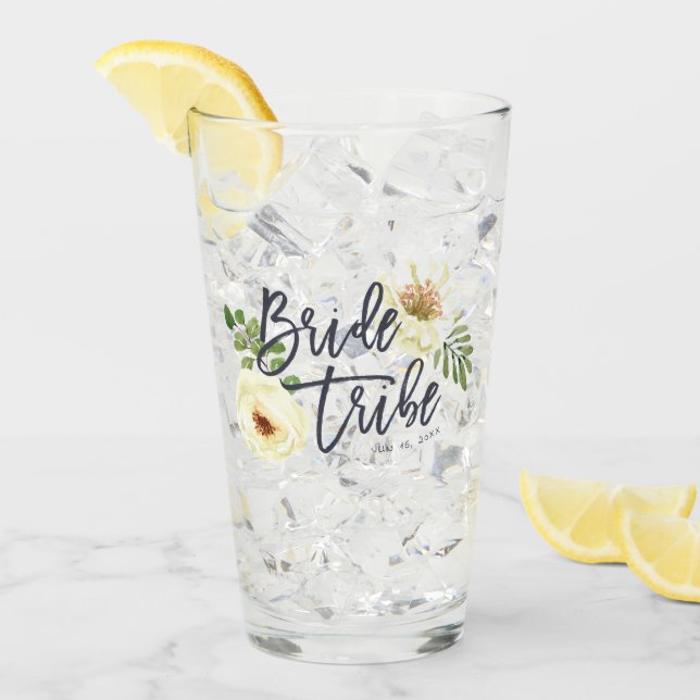 Bride Tribe Modern Watercolor Floral Foliage Glass (Front Ice)