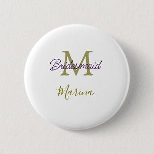 Bride tribe monogram bridal shower simple golden p 2 inch round button