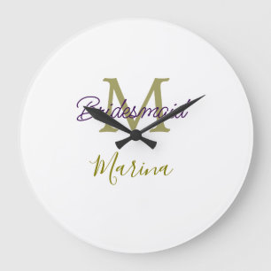 Bride tribe monogram bridal shower simple golden p large clock