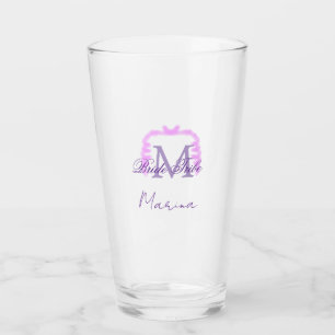 Bride tribe monogram purple ruffle pink border spa glass