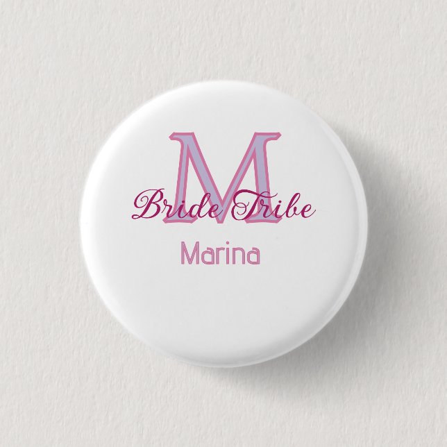 Bride tribe monogram red bridal shower simple mini 1 inch round button (Front)