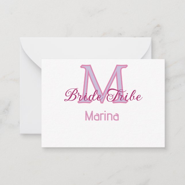 Bride tribe monogram red bridal shower simple mini card (Front)