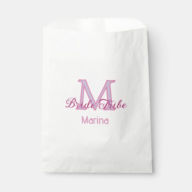 Bride tribe monogram red bridal shower simple mini favour bag (Front)
