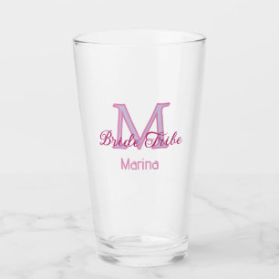 Bride tribe monogram red bridal shower simple mini glass