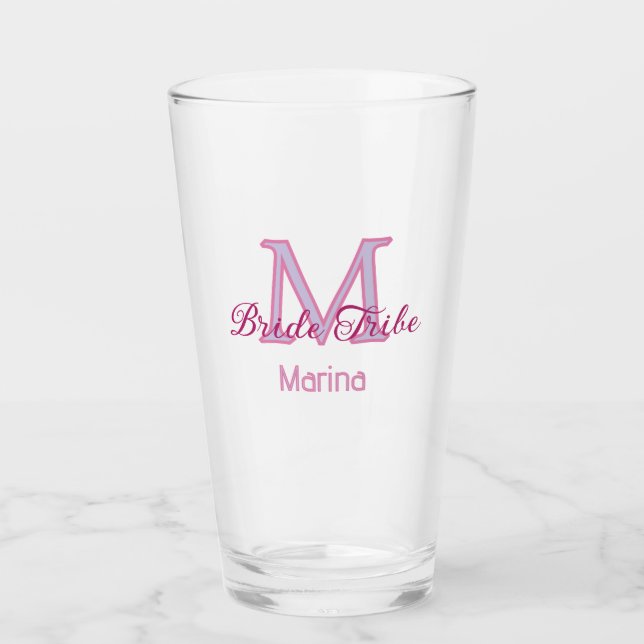 Bride tribe monogram red bridal shower simple mini glass (Front)