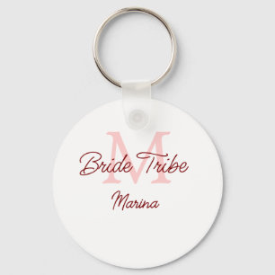 Bride tribe monogram red bridal shower simple mini keychain
