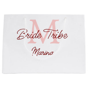 Bride tribe monogram red bridal shower simple mini large gift bag