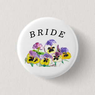 Bride Tribe Pansies Floral Vintage Girly Wedding 1 Inch Round Button