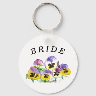 Bride Tribe Pansies Floral Vintage Girly Wedding Keychain