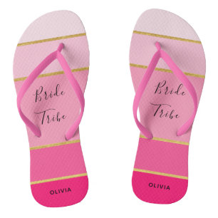 Bride Tribe Personalized Pink & Gold striped Flip Flops