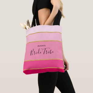 Bride Tribe Personalized Pink & Gold striped Tote Bag