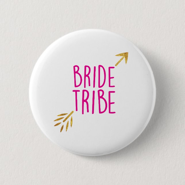 {Bride Tribe} Pink & Gold 2 Inch Round Button (Front)