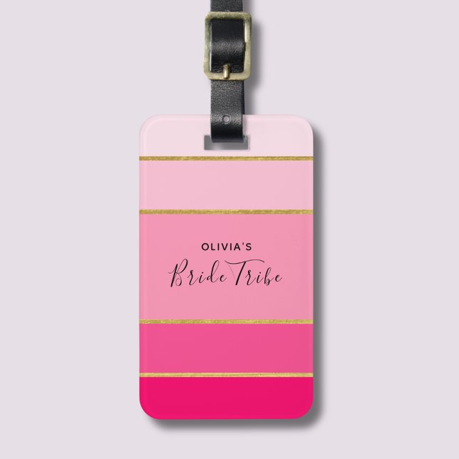 Bride Tribe Pink & Gold Bachelorette Luggage Tag (Pink & Gold Bride Tribe Bachelorette weekend luggage tag)