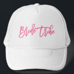 Bride Tribe Pink Script Trucker Hat<br><div class="desc">Says "bride tribe" featuring a trendy brush script in hot pink</div>