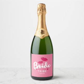 Bride Tribe Pink Sparkling Wine Label Kiss