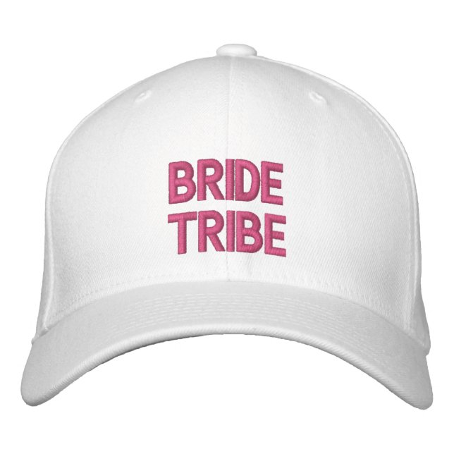 Bride Tribe Pink Typography Bachelorette Embroidered Hat (Front)