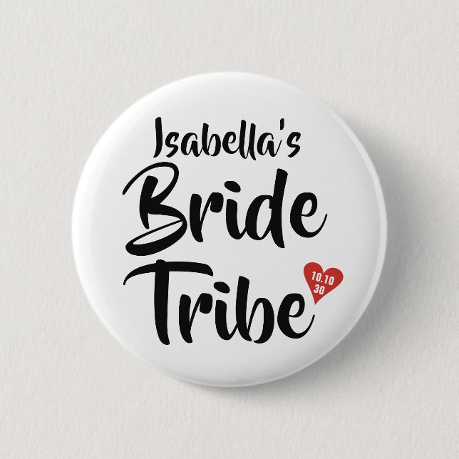 Bride Tribe Red Date Heart Personalised 2 Inch Round Button (Front)