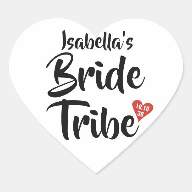 Bride Tribe Red Date Heart Personalised Heart Sticker (Front)