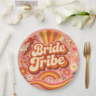 Bride Tribe Retro Bachelorette Party Groovy Paper Plate