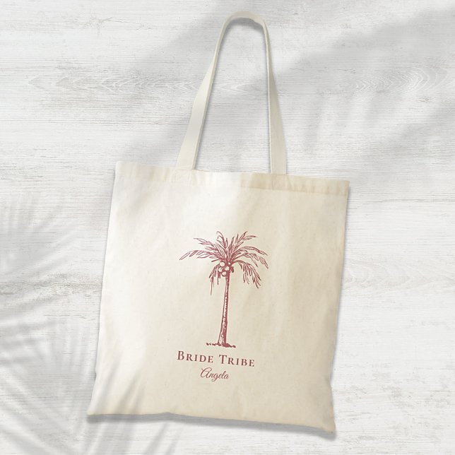 Bride Tribe Rose Gold Tropical Palm Tree Custom Tote Bag (Creator Uploaded)
