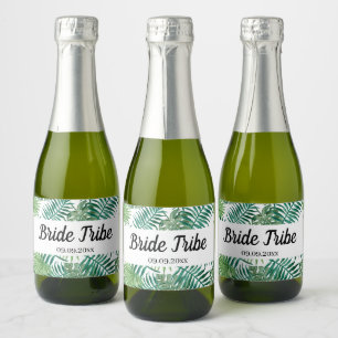 Bride Tribe Tropical Palm Leaf Bachelorette Party  Sparkling Wine Label
