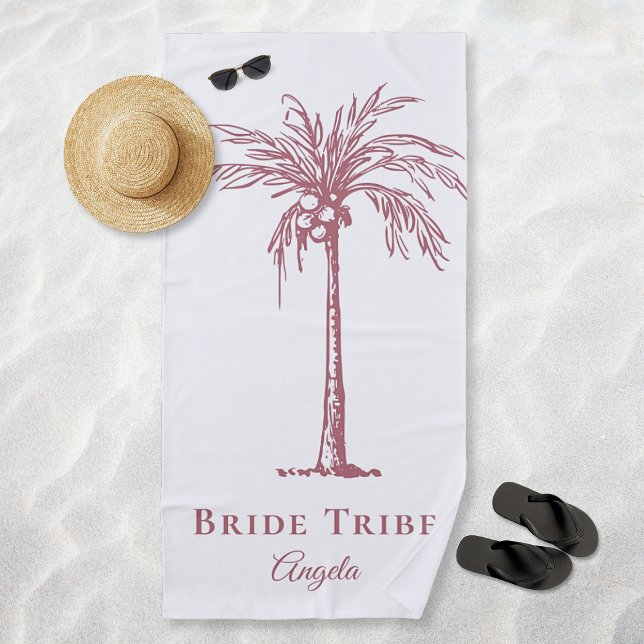 Bride Tribe Tropical Rose Gold Palm Tree Custom Beach Towel (Bride Tribe Tropical Rose Gold Palm Tree Custom Beach Towel)