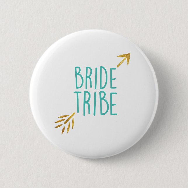 {Bride Tribe} Turquoise & Gold 2 Inch Round Button (Front)
