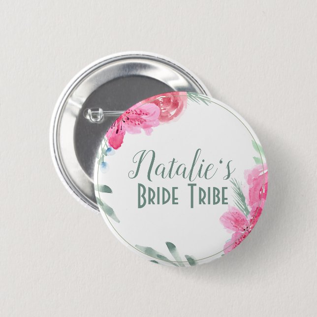 Bride Tribe Watecolor 2 Inch Round Button (Front & Back)