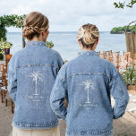 Bride Tribe White Palm Tree Personalized Denim Jacket<br><div class="desc">This fun tropical palm tree denim jacket with the words "Bride Tribe" in white is the perfect bridal shower gift or wedding favour gift for a tropical beach destination or outdoor wedding! Personalize it with your bridesmaid's name on the back.</div>