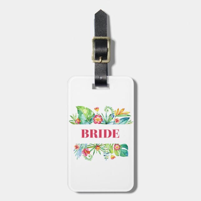 Bride Tropical Beach Destination Wedding Luggage Tag (Front Vertical)