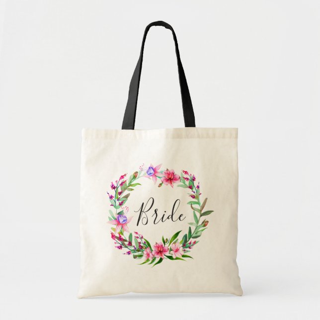 Bride. Tropical pink flowers. Destination wedding Tote Bag (Front)