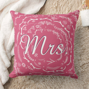 Bride Vintage Floral Garland Throw Pillow