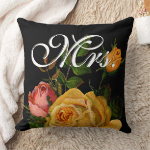 Bride Vintage Floral Yellow and Pink Heirloom Rose Throw Pillow