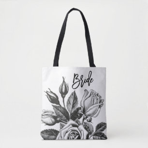 Bride   Vintage Tea Roses in Black and White Tote Bag