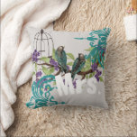 Bride Vintage Teal Birds Birdcage & Purple Blooms Throw Pillow<br><div class="desc">You Personalize this Pillow - Beautiful Vintage Birds sitting in a Tree - so cute and romantic with Birdcage Customize  to say anything you like or use the existing Mrs. for The Bride - Matching Wedding Invitations</div>