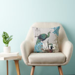 Bride Vintage Teal Damask Peacock Birdcage Vines Throw Pillow<br><div class="desc">You Personalize this Beautiful Vintage Peacock Birdcage Pillow to say anything you like or use the existing Mrs. for the Bride (Wedding Reception or Newlywed Gift) Wife (2nd Anniversary Gift) or buy two one Mrs. and one Mr. for the Newlyweds. . The 2nd Wedding Anniversary is the Cotton Anniversary. Cotton...</div>