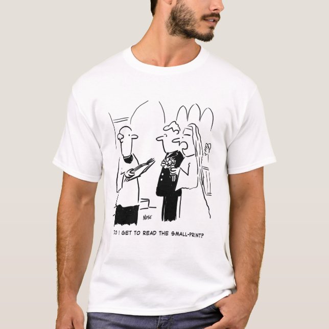 Bride Wants to Check Small Print Cartoon T-Shirt (Front)