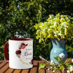 Bride watercolored florals burgundy gold mug<br><div class="desc">A trendy Bohemian boho style for a bridal shower or wedding. Decorated with watercolored roses in burgundy and pink. Elegant white background. A faux gold geometric frame. With the text: Bridal Shower written with a hand lettered style script. Template for the Bride to be's name and a date. Burgundy coloured...</div>