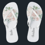 Bride Wedding Blush Pink Floral Eucalyptus Flip Flops<br><div class="desc">These personalized pink floral eucalyptus bride flip-flops will make the perfect gift for the bride.  Visit my wedding collection to view all coordinating items.</div>