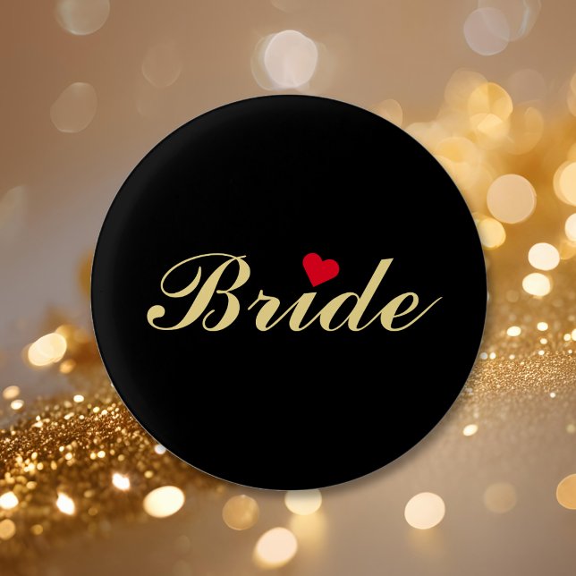 Bride Wedding Bridal Bachelorette Party Black Gold 1 Inch Round Button (Bride Wedding Bridal Bachelorette Party Black Gold Pinback Button)