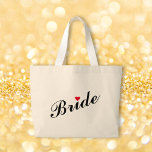 Bride Wedding Bridal Shower Bachelorette Party Large Tote Bag<br><div class="desc">Beautiful,  elegant black on white typography script,  red heart,  stylish,  versatile,  trendy,  durable,  100% cotton jumbo tote bag for the bride for bridal shower,  bachelorette party,  wedding.</div>