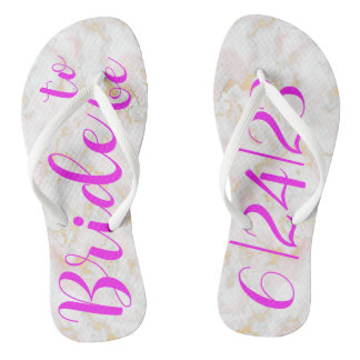Bride Wedding date Pink Gold Marble flip flops