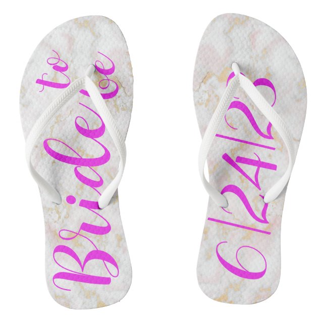 Bride Wedding date Pink Gold Marble flip flops (Footbed)