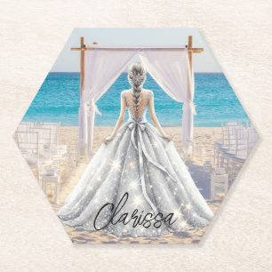 Bride Wedding Day Beach Wedding Fancy Gown Bridal Paper Coaster